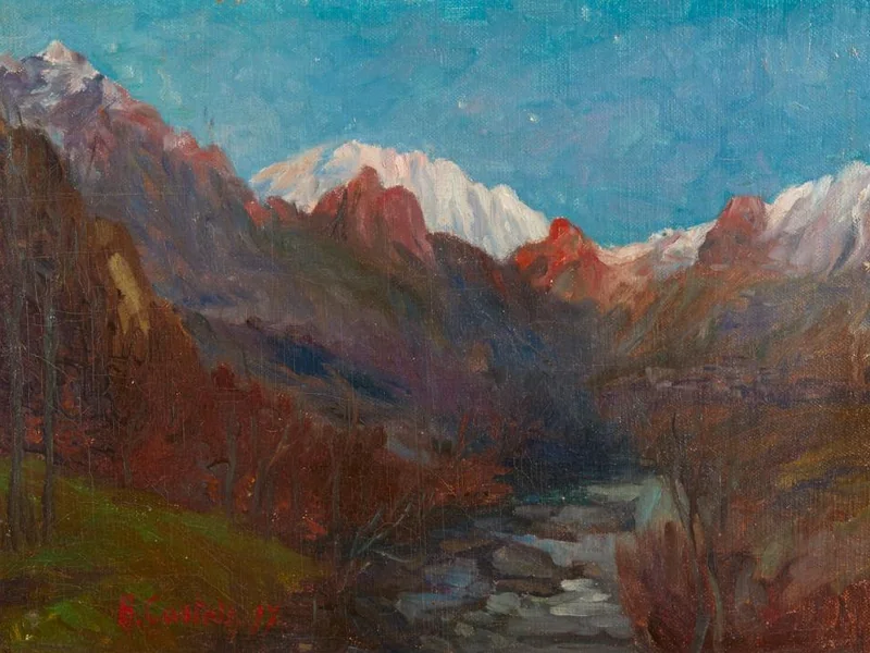 1870-Arturo Castelli - Paesaggio montano con ruscello